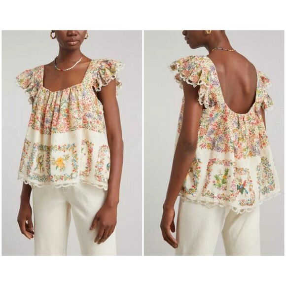 💕FARM RIO💕 Delicate Forest Scarves Blouse ~ Micro Floral Print Small NWT - Picture 1 of 16